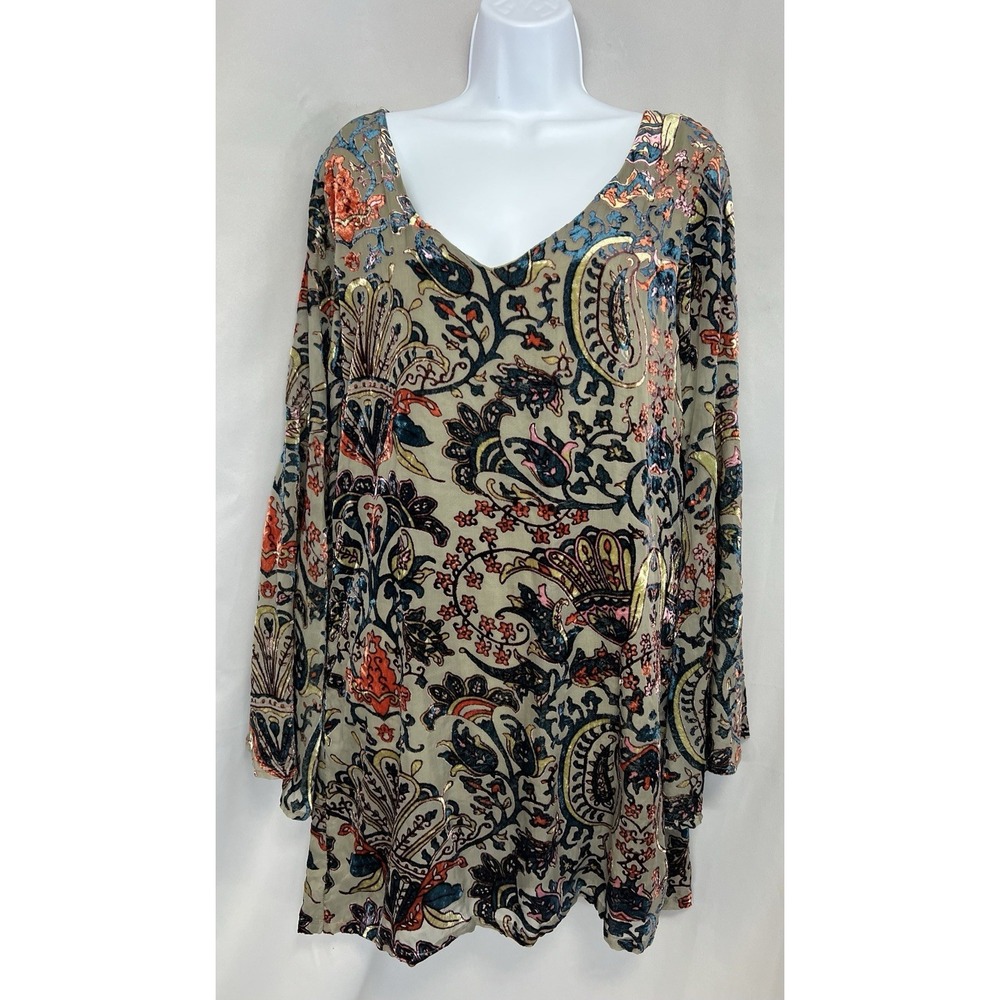 Altar'd State Womens Velvet Bell Sleeve Paisley Dress Sz Large Hippie